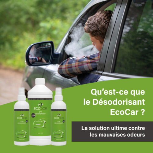 EcoCar Ontgeurder flessen met roker in auto op achtergrond